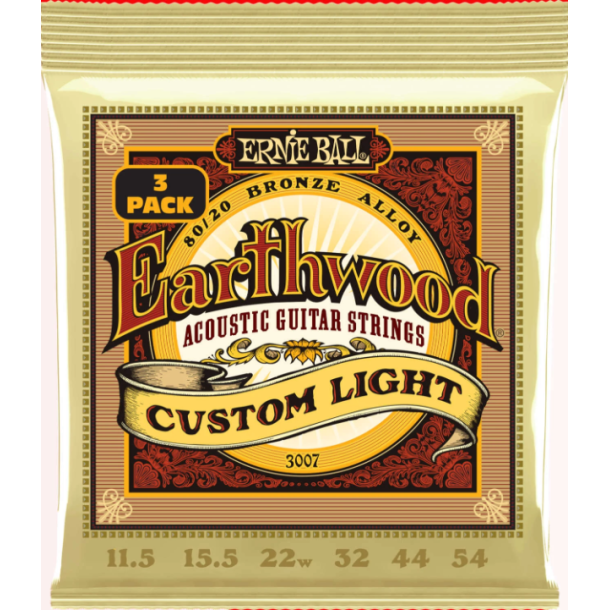 Ernie Ball 3007 Earthwood 80/20 Custom Light 3-Pack